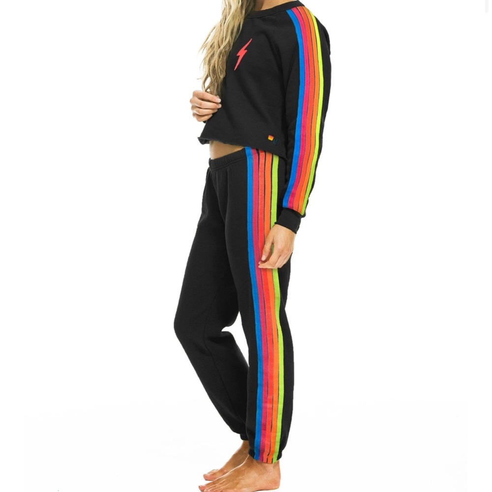Aviator Nation Bolt set-neon rainbow stripes. Sweatshirt and Sweatpants in XS